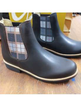 STIVALETTI DA EQUITAZIONE IN PELLE CON ELASTICO QUADRETTATO-14363