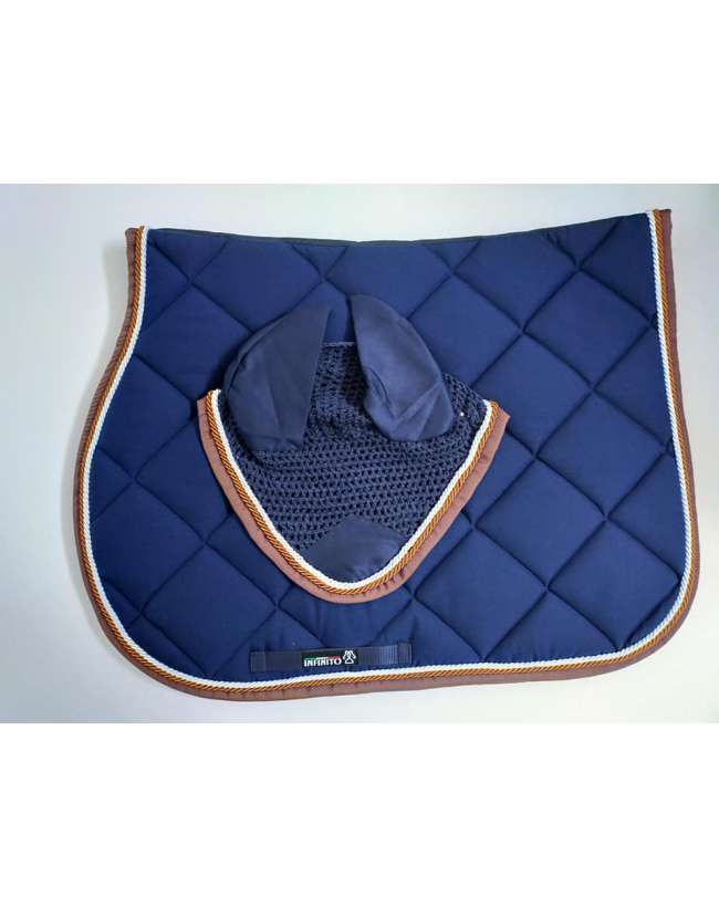 COMPLETO BLU SOTTOSELLA CON CUFFIA BORDO MARRONE