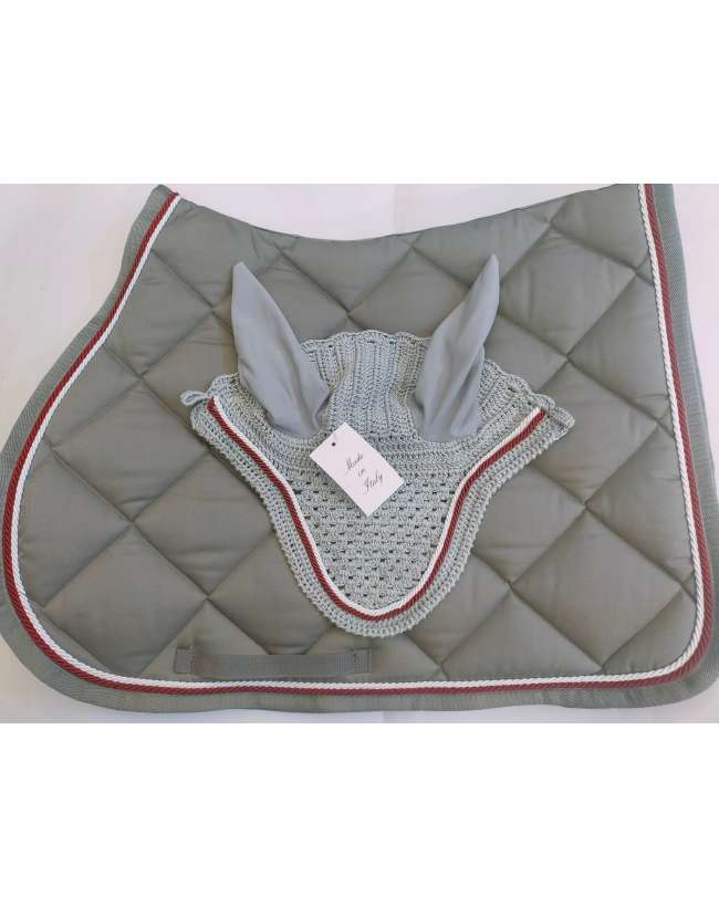 SOTTOSELLA CON CUFFIA GRIGIO CORDA BORDEAUX/BIANCA