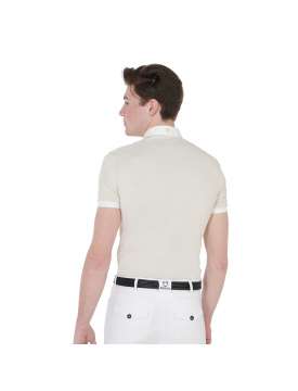 POLO UOMO EQUESTRO ZIP CORTA BIANCA E BEIGE-19078