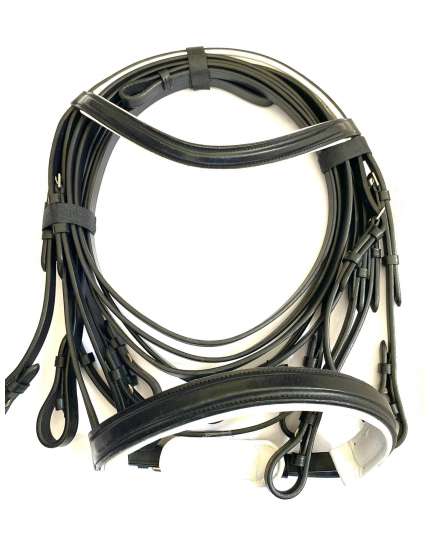 BRIGLIA DRESSAGE CUOIO CON FODERA IN PELLE BIANCA