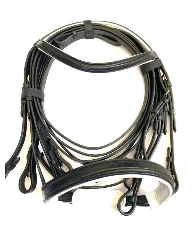 briglia dressage in cuoio con fodera bianca