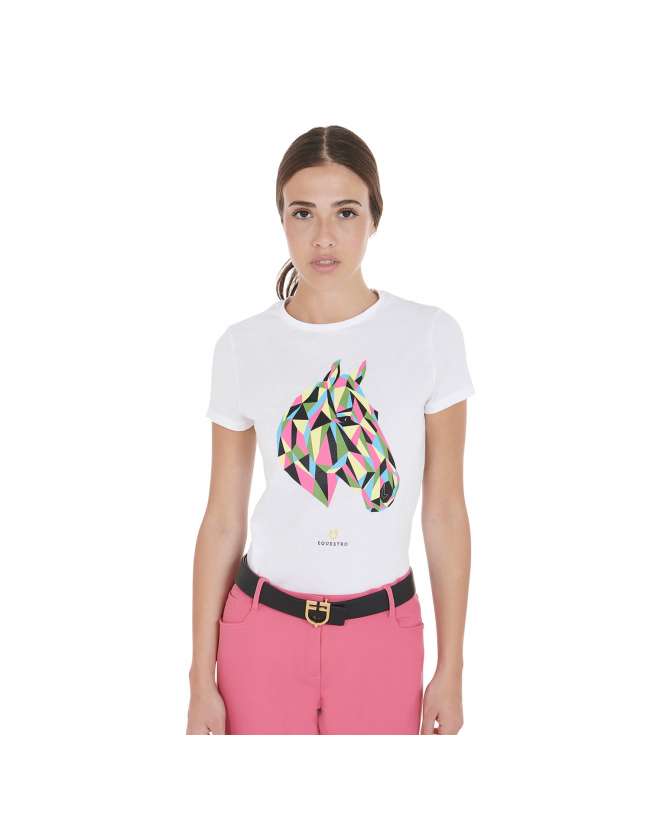 T-SHIRT EQUESTRO DONNA TESTA CAVALLO MULTICOLOR