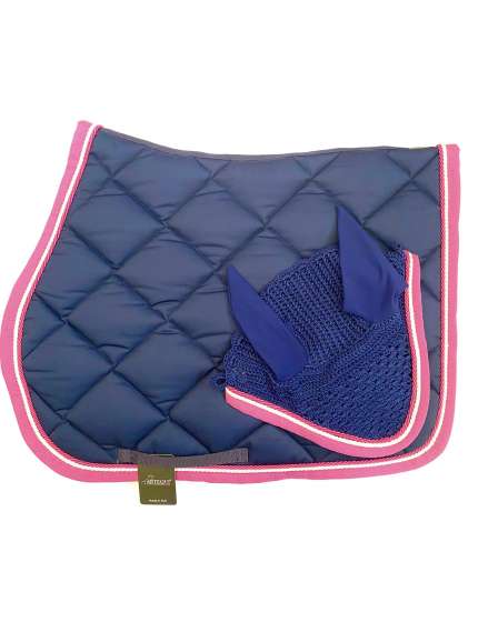SOTTOSELLA E CUFFIA BLU BORDO FUXIA