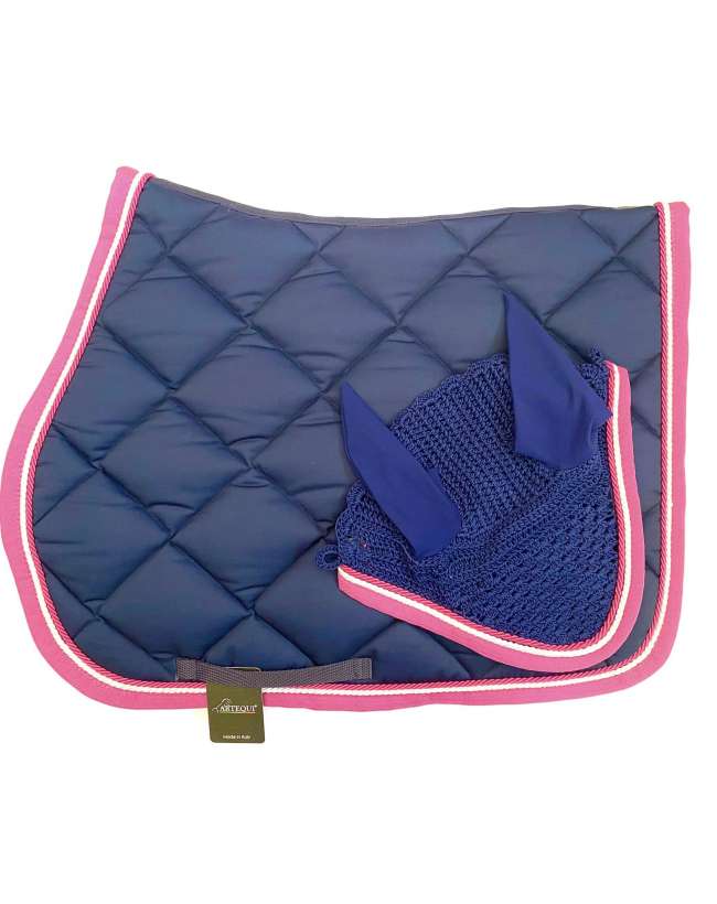 SOTTOSELLA E CUFFIA BLU BORDO FUXIA