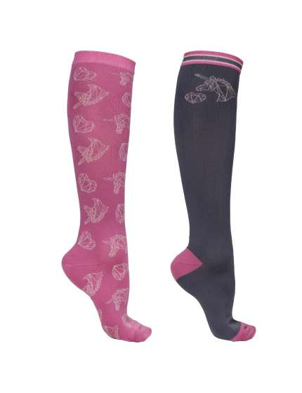 SET 2 PAIA DI CALZE PER BAMBINA CON STAMPA EQUESTRE