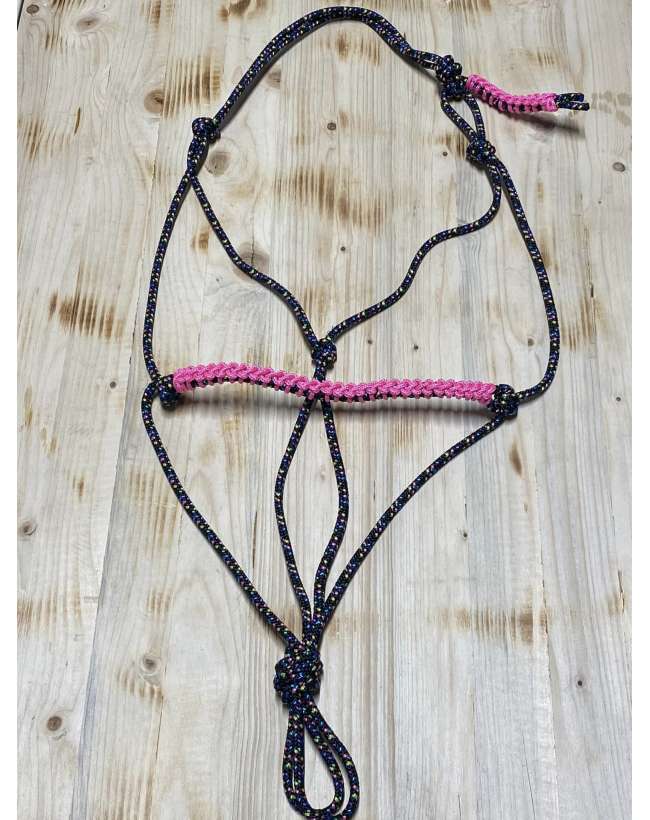 CAVEZZA IN CORDA NERA CON FUXIA PER CAVALLO