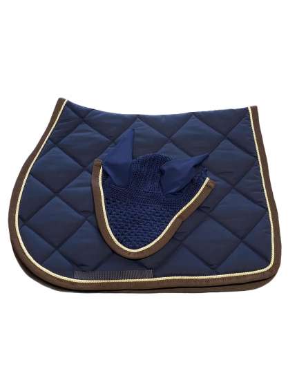 SOTTOSELLA E CUFFIETTA BLU BORDO MARRONE