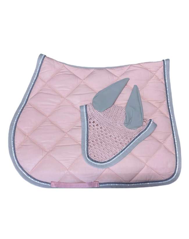 COMPLETO SOTTOSELLA E CUFFIA ROSA CON BRILLANTINI