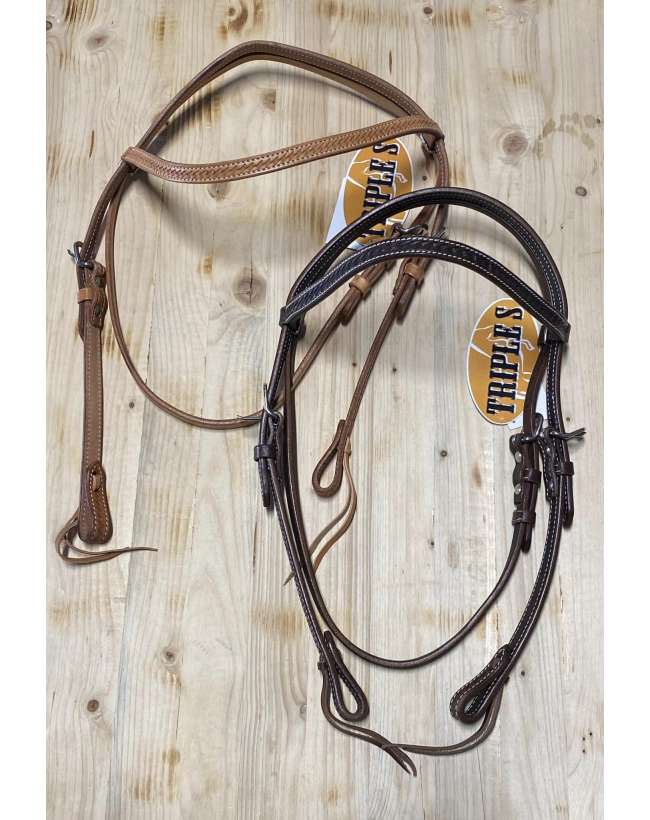 TESTIERA WESTERN TRIPLES IN CUOIO BASKET