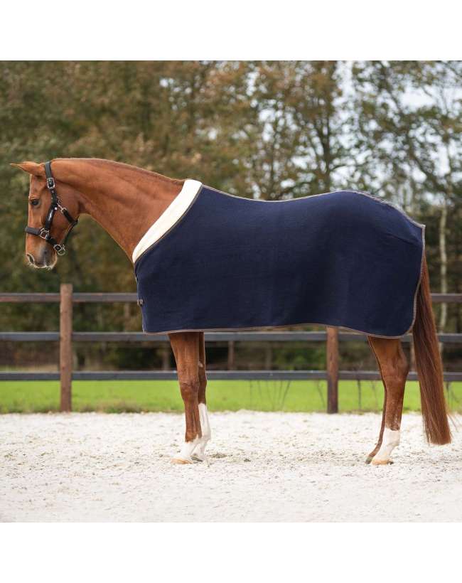 COPERTA IN LANA BLU COLLO PELLICCIA SINTETICA