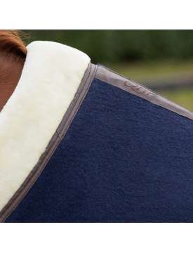 COPERTA IN LANA BLU COLLO PELLICCIA SINTETICA-27014