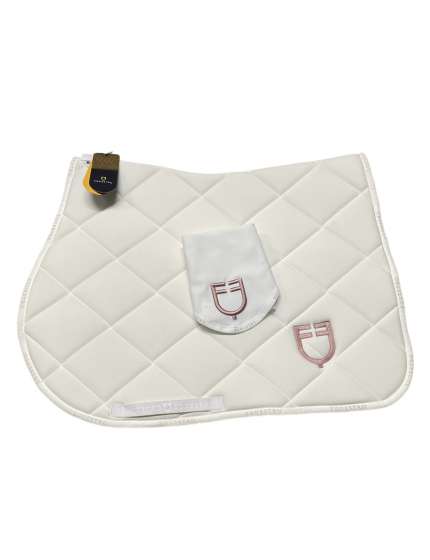 SOTTOSELLA E CUFFIA EQUESTRO BIANCO LOGO ROSA