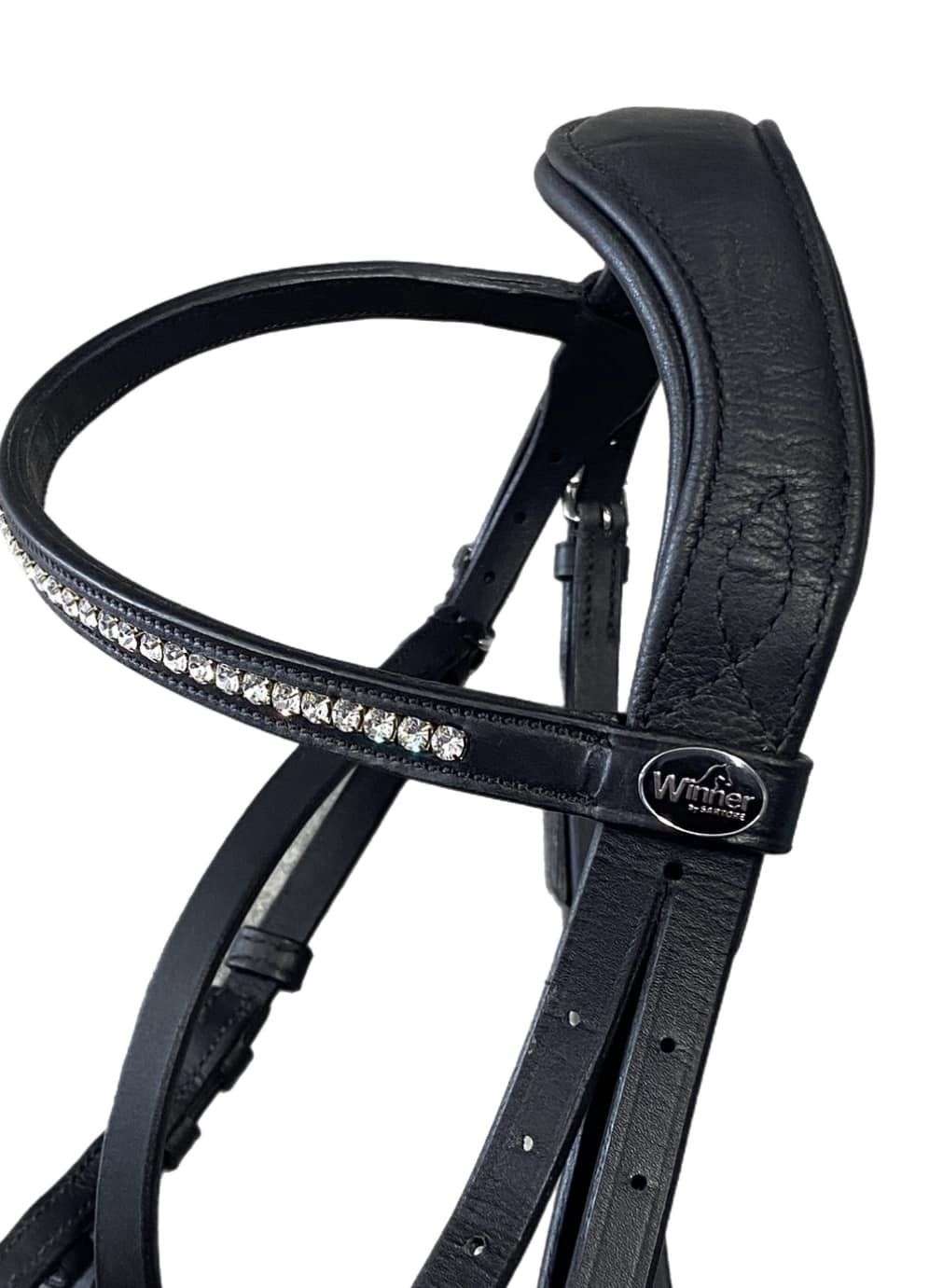 Fascia Frontalino Cavallo Cwell Equine Con 5 File Di Cristalli - Pelle Nera, Dressage E Competizioni