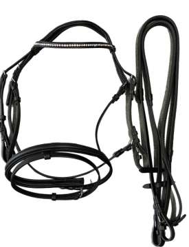 TESTIERA INGLESE IN PELLE CON BRILLANTINI BIANCHI-27745