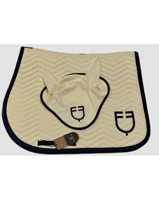 SOTTOSELLA E CUFFIA EQUESTRO PANNA BORDO BLU