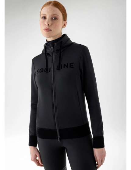 FELPA EQUILINE DONNA NERA ZIP E CAPPUCCIO