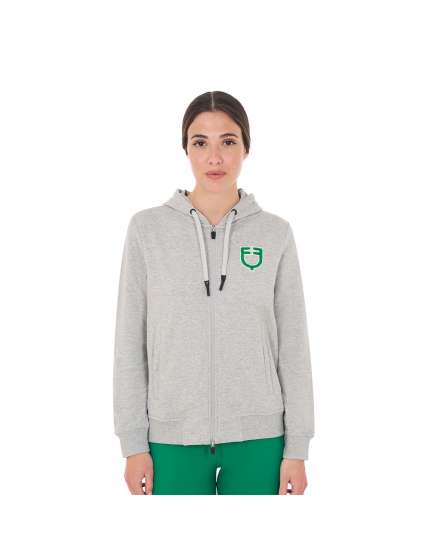 FELPA EQUESTRO DONNA CAPPUCCIO LOGO RILIEVO VERDE