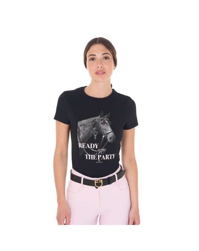 T-SHIRT EQUESTRO DONNA CON STAMPA E STRASS