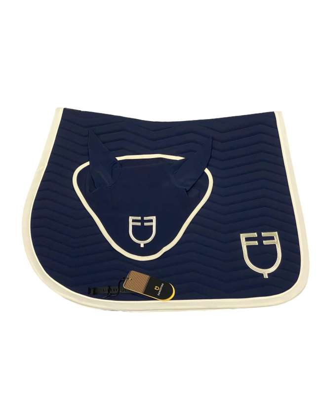COMPLETO EQUESTRO BLU BORDO PANNA CON LOGO
