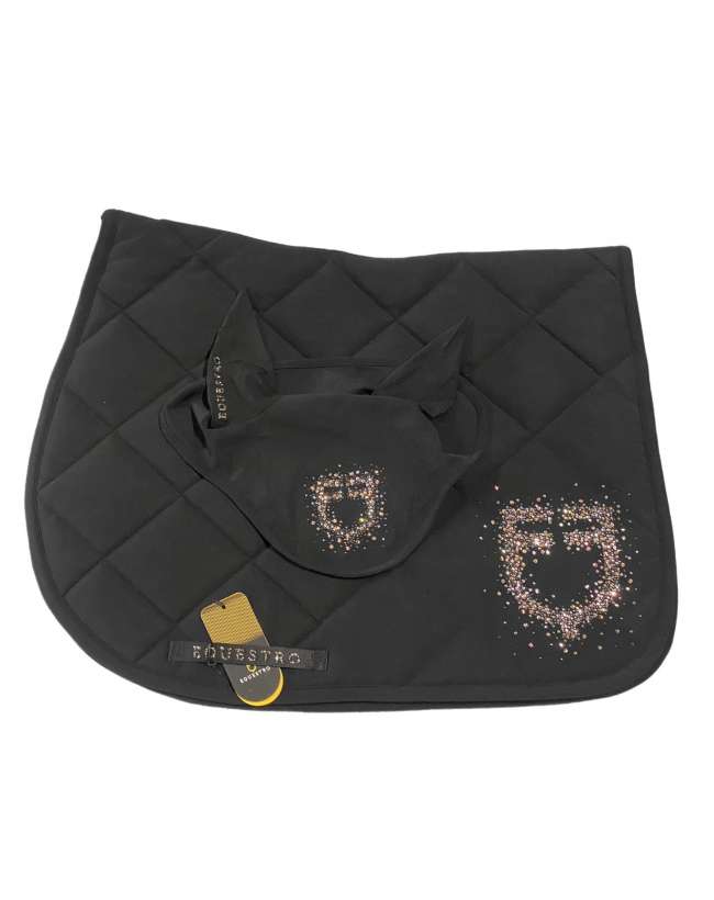 SOTTOSELLA E CUFFIA EQUESTRO CON LOGO STRASS