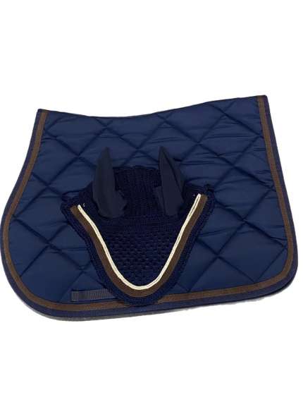SOTTOSELLA E CUFFIA BLU BORDO MARRONE