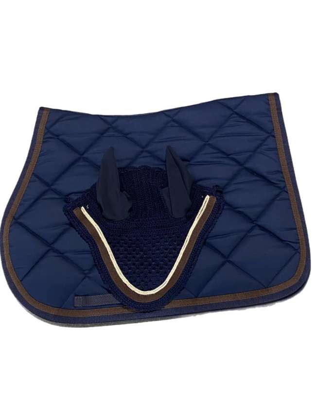 SOTTOSELLA E CUFFIA BLU BORDO MARRONE
