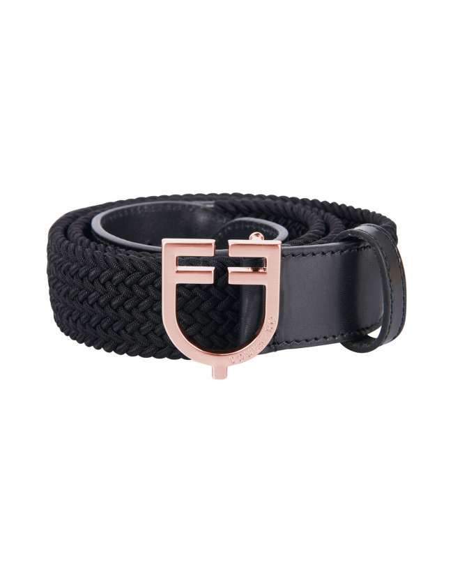 CINTURA EQUESTRO ELASTICO E CUOIO FIBBIA ROSEGOLD