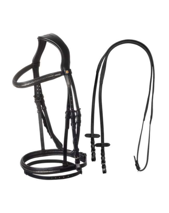 TESTIERA IN PELLE E CUOIO CON CLINCHER NERO