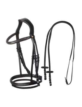 TESTIERA IN PELLE E CUOIO CON CLINCHER NERO-30223