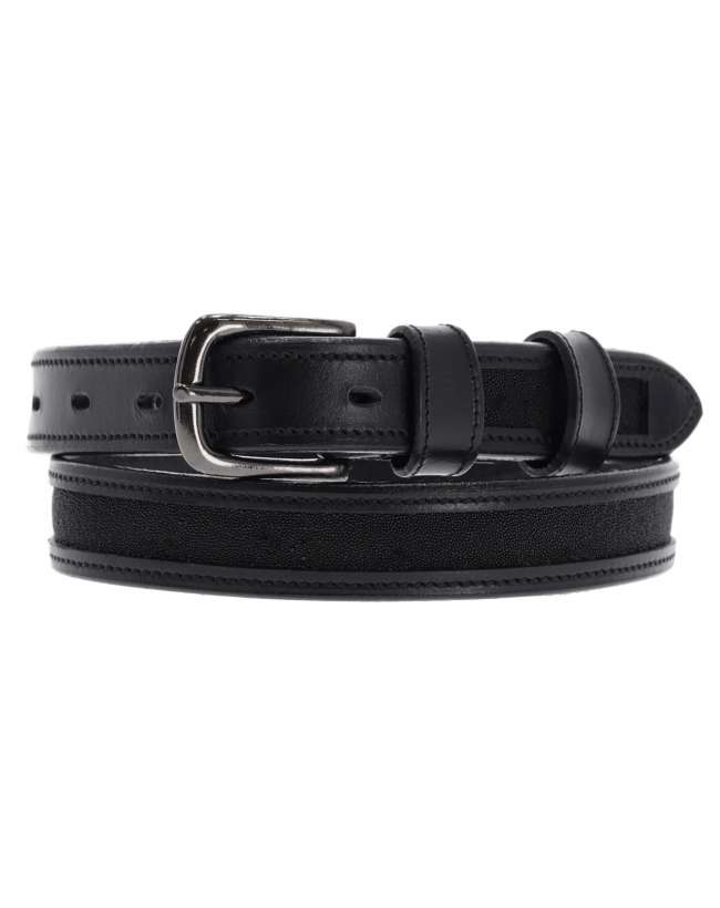 CINTURA IN CUOIO CON RIPORTO LUREX NERO