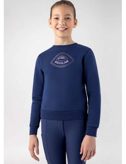 FELPA GIROCOLLO JUNIOR EQUILINE NAVY PEONY CON STRASS ROSA