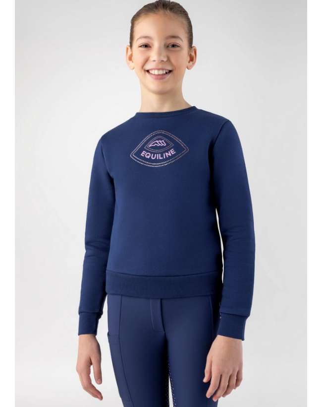 FELPA GIROCOLLO JUNIOR EQUILINE NAVY PEONY CON STRASS ROSA