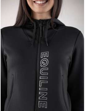 FELPA DONNA NERA EQUILINE CON ZIP E CAPPUCCIO-30663