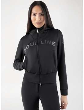 FELPA NERA DONNA EQUILINE CON PELLICCIA ECOLOGICA E LOGO GLITTERATO-30731