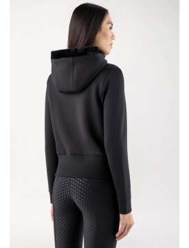 FELPA NERA DONNA EQUILINE CON PELLICCIA ECOLOGICA E LOGO GLITTERATO-30732
