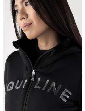 FELPA NERA DONNA EQUILINE CON PELLICCIA ECOLOGICA E LOGO GLITTERATO-30733