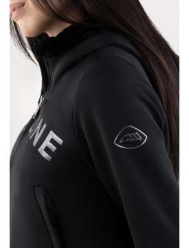 FELPA NERA DONNA EQUILINE CON PELLICCIA ECOLOGICA E LOGO GLITTERATO-30734