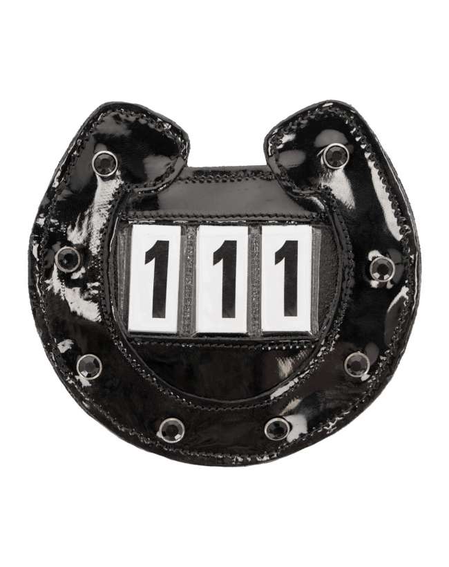 PORTA NUMERO DA GARA QHP IN VERNICE NERA CON STRASS - SET DA 3 CIFRE