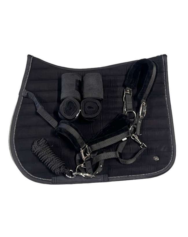 SET COORDINATO SOTTOSELLA VELLUTO CAVEZZA CON PELLICCIA E FASCE COMBINATE