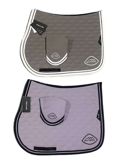 SET EQUILINE CUD SOTTOSELLA E CUFFIA IN MICROFIBRA GRIGIO E GLICINE