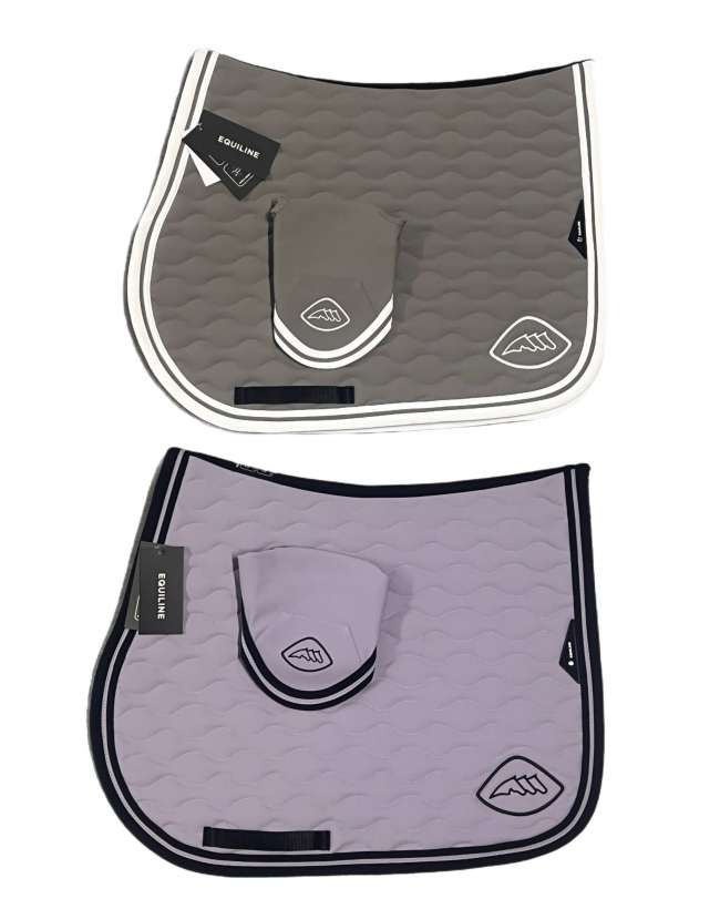 SET EQUILINE CUD SOTTOSELLA E CUFFIA IN MICROFIBRA GRIGIO E GLICINE