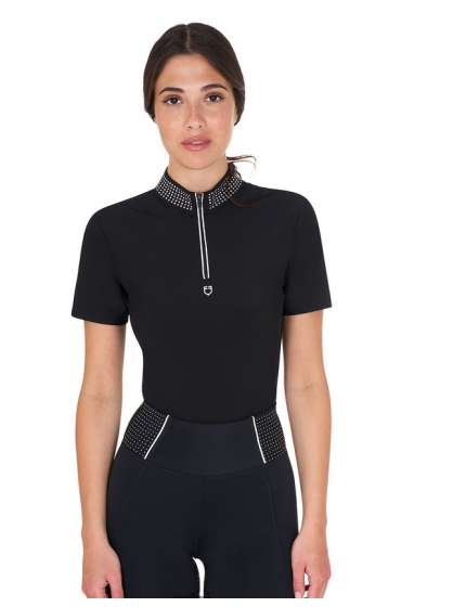 POLO DONNA EQUESTRO CON ZIP E STRASS SUL COLLETTO