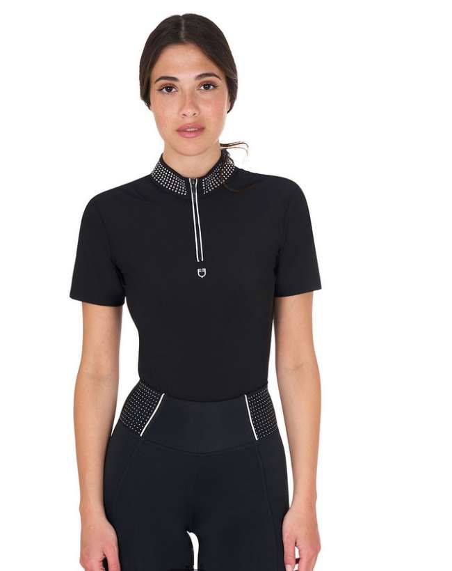 POLO DONNA EQUESTRO CON ZIP E STRASS SUL COLLETTO