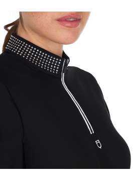 POLO DONNA EQUESTRO CON ZIP E STRASS SUL COLLETTO-31700