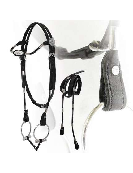 BRIGLIA WESTERN CON BOCCOLE IN METALLO CUOIO TUBOLARE CON REDINI