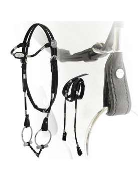 BRIGLIA WESTERN CON BOCCOLE IN METALLO CUOIO TUBOLARE CON REDINI-5084