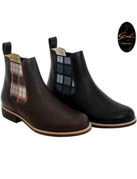STIVALETTI DA EQUITAZIONE IN PELLE CON ELASTICO QUADRETTATO-7089