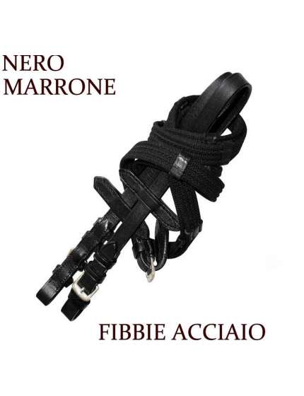 REDINI IN CUOIO E TELA CON FIBBIE INOX PER EQUITAZIONE