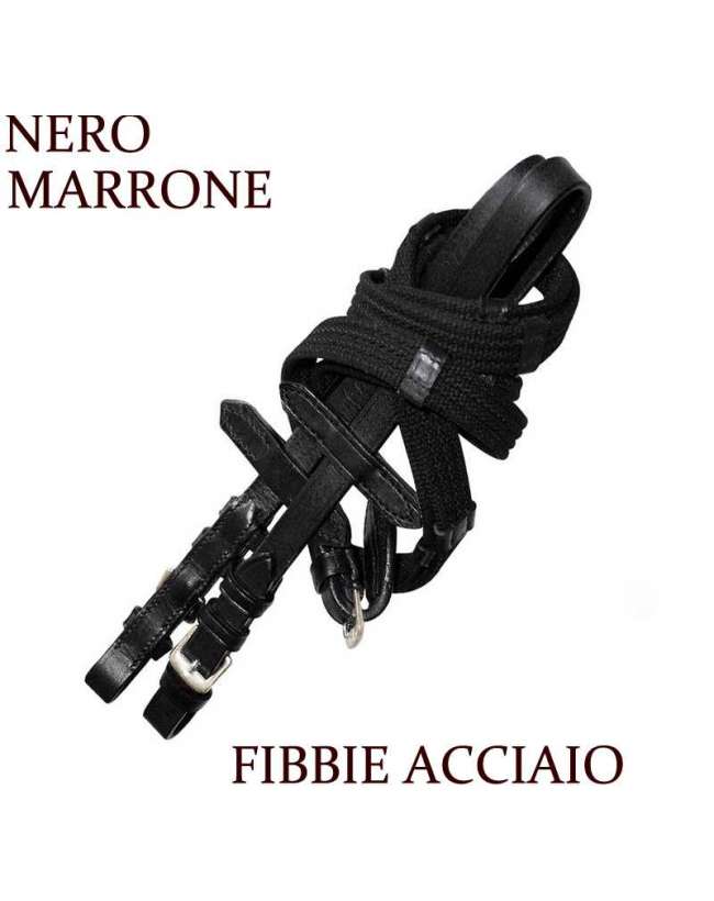 REDINI IN CUOIO E TELA FIBBIE INOX EQUITAZIONE